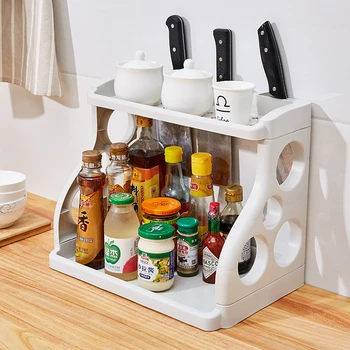

Multifunctional Kitchen Storage Rack Shelf Knife Holder Seasoning Floor Standing Type Double Kitchen Storage Holder Space Saving