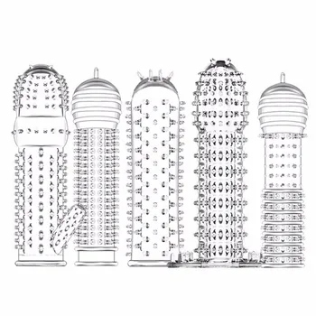 5Pcs/Set Penis Extensions Condom Penis Sleeve Male Enlargement For Men Delay Spray Massager Cock Ring No Vibrator Adult Sex Toys 6