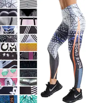 Push Up Elastic High Waist Printed Leggings Women Feather Letters Cross Waist Leggings For Weight Loss Tummy Control