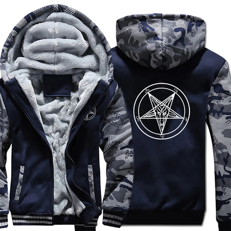 Pentagram 후드 티 남성 쿨 코트 Thicken Church of Satan Baphomet Knights Templar Pentagram 스웨트 Mans Jacket Hoody