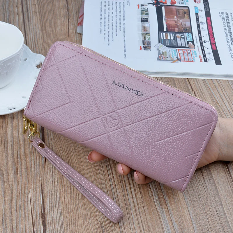 light purple Клатч, Женский кошелек на двойной молнии, Женский кошелек из искусственной кожи в полоску, брендовый Ретро стиль, женские длинные кошельки, женская сумка, LSH514 - Цвет: light purple