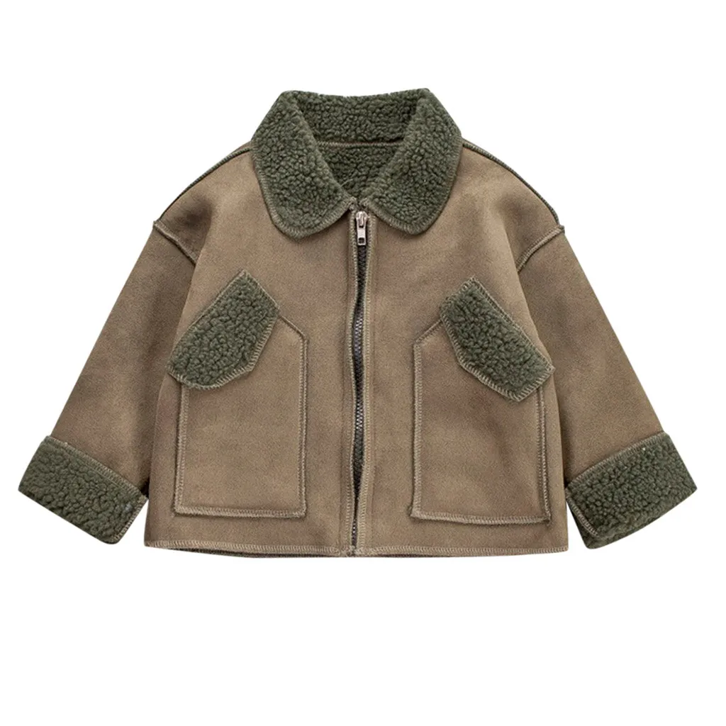 От 1 до 6 лет, замшевые детские куртки модные детские пальто плотное пальто для мальчиков и девочек зимняя стеганая куртка одежда с мехом плюшевого медведя одежда для малышей - Цвет: Армейский зеленый