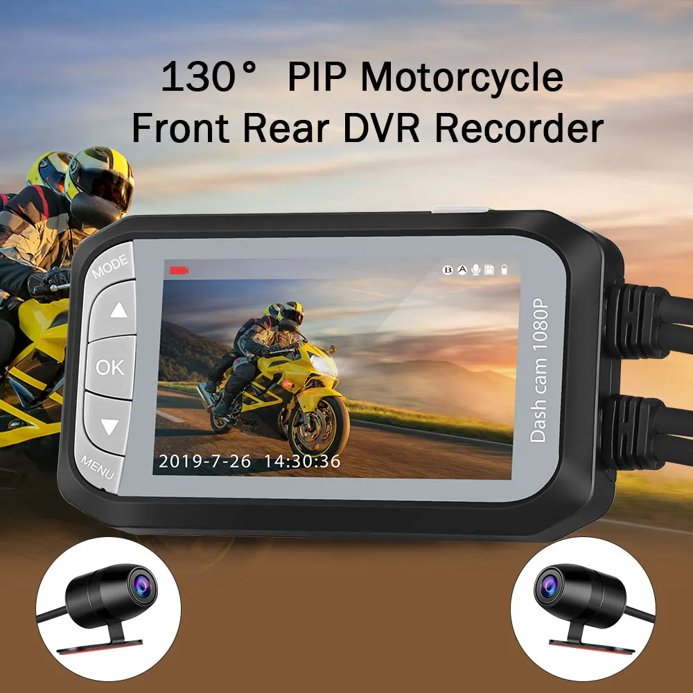  Waterproof Dual Motorbike Action Camera Recorder DVR HD 1080P Front and Rear View Motor Electronics