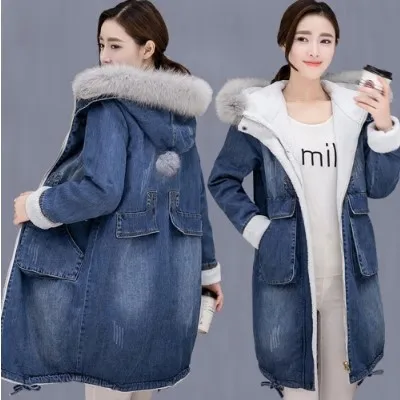 

2019 Winter New Style Coat Plus-sized Womenswear Size Large Version of Mid-length Brushed And Thick Fur Collar Winter Coat Cowbo