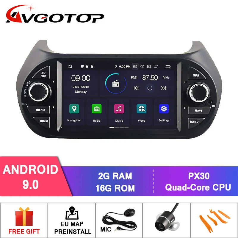 Excellent AVGOTOP Android 9.0 4GB+64GB CAR DVD PLAYER for Deckless FIAT Fiorino IPS HD Screen NAVIGATION 0