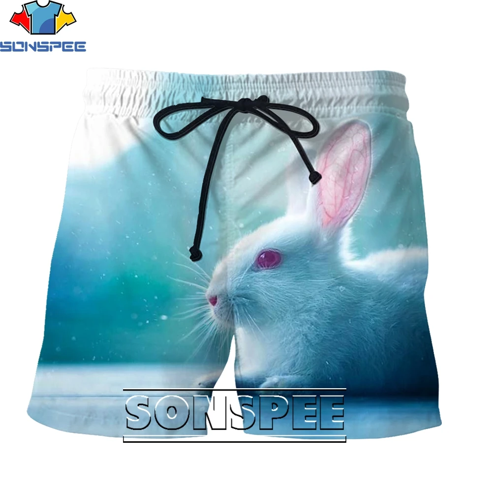 SONSPEE 3D Printing Cute Animal Rabbit Shorts Summer Men Women Personality Fashion Street Trend Casual Sports Beach Short Pants