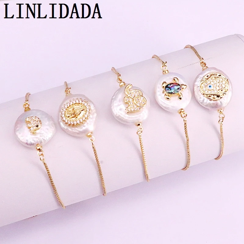 8Pcs New Cubic Zirconia Micro Pave Charm Round Freshwater Pearl Connector Bead Link Bracelet For Women Girl - Окраска металла: Bracelet