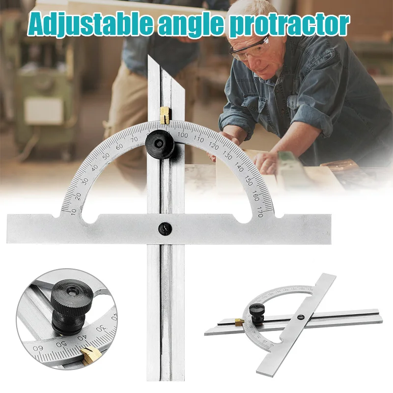 

Stainless Steel Adjustable Protractor 150 x 100mm 10-170 Degrees Angle Ruler Tool MDJ998