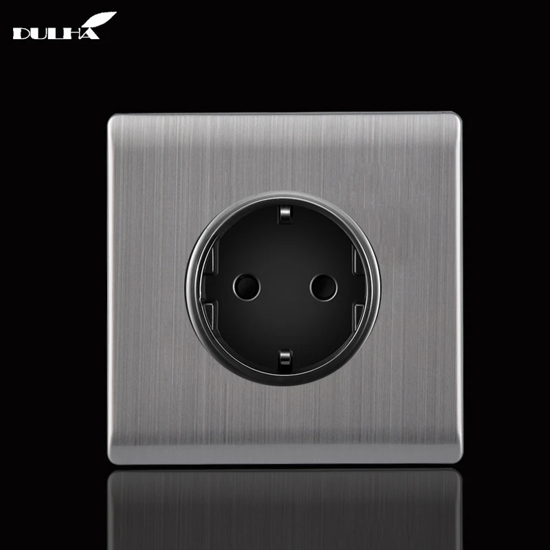 EU German Russia European Standard Schuko Wall Socket 110V-250V 16A Satin Metal Electric Power Plug Sockets Outlet Free Shipping |
