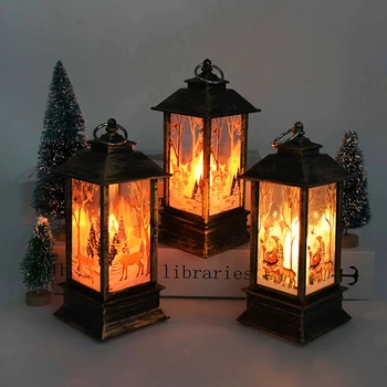 

Christmas Decoration LED Lantern Xmas Tree Hanging Ornaments Elk Snowman Santa Claus Pattern Flame Light Home Decor Table Lamp