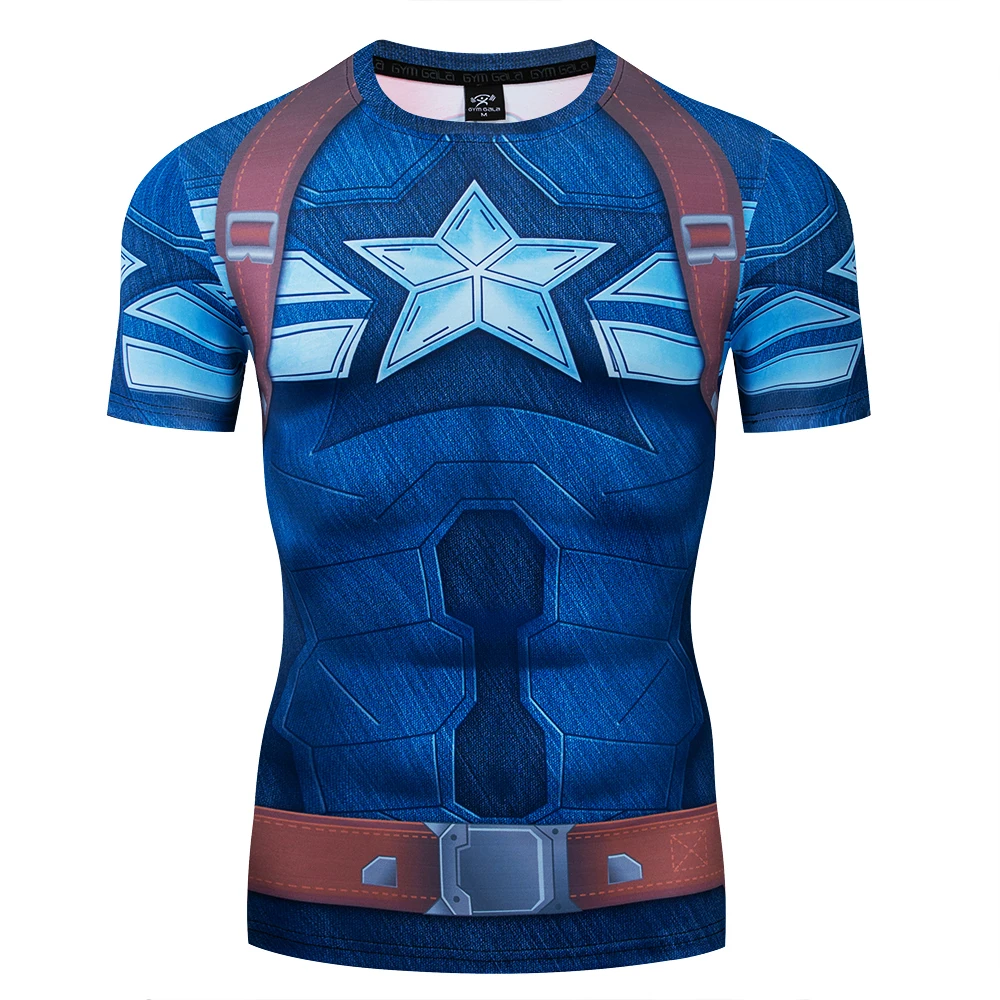 

New Captain America Superman xman summer compression shirt 3D printed T-shirt men's T-shirt tight muscle cosplay costume