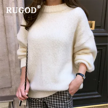 

RUGOD Knitted Long Sweater Solid Warm Jumper Knitwear Mohair Pullover Plus Size Korean Style Winter Tops For Women Fall 2019
