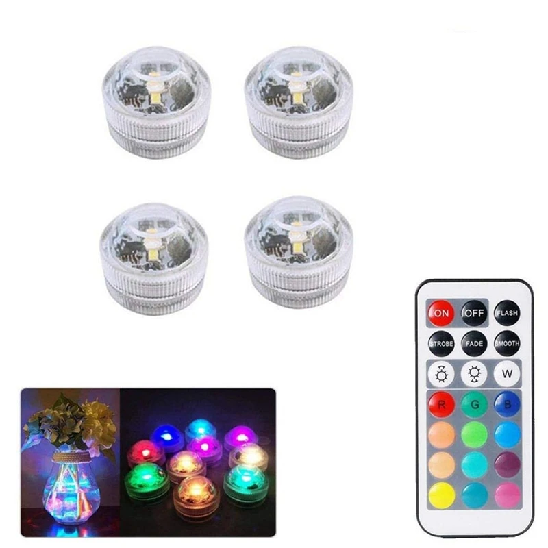 Battery Operated Waterproof Rgb Submersible Led Light Underwater Night Lamp Tea Lights For Vase,Bowls,Aquarium And Party Wedding