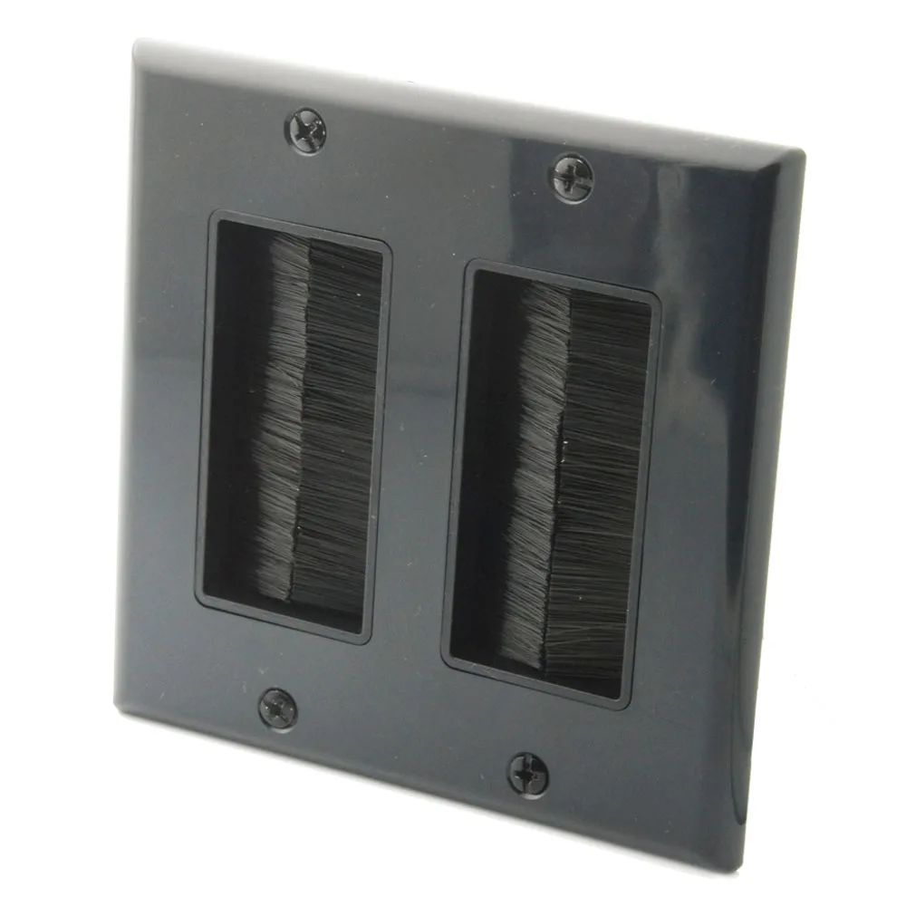 Brush Wall Plate 2 Gang Bristles Port Insert Cover Outlet Mount Panel