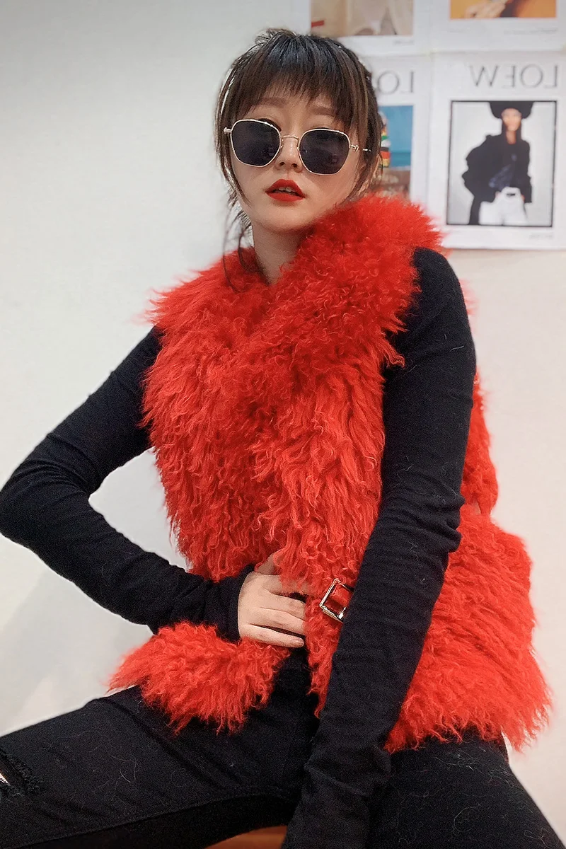 genuine leather women vest new arrival winter long fur T wool short paragraph Slim wild thin vest jacket