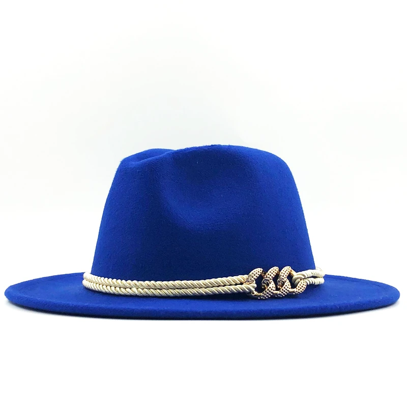 Black Wool Felt Jazz Fedora Hats Belt Buckle Decor Women Unisex Wide Brim Panama Trilby Cowboy Cap Sunhat 2