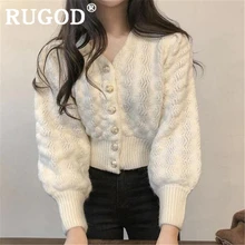 RUGOD, новинка, Осенний теплый свитер, женский кардиган, v-образный вырез, тонкая, высокая талия, Вязанное пальто, модное, женское, элегантное, mujer invierno