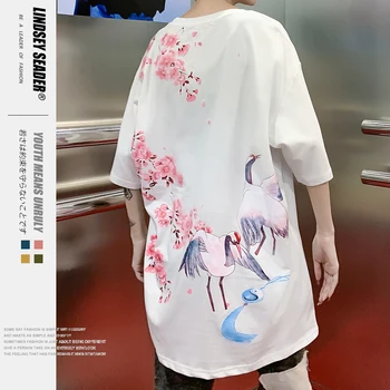 

Women Mens Japanese Ukiyo-e Crane Flowers Mount Fuji Heron Tee Shirts Streetwear Harajuku Casual Hiphop Tshirts Men Top Male