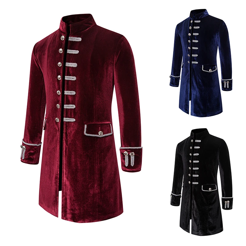 

Mens Steampunk Military Vintage Coat Stand Collar Single Breasted Solid Gothic Jackets Male Long Sleeve Slim Clothes Outerwear