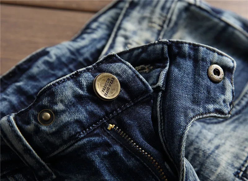 Мужские плиссированные джинсы для байкеров, брюки Slim Fit, брендовые дизайнерские мотоциклетные джинсовые брюки для мужчин, прямые, Промытые, на молнии