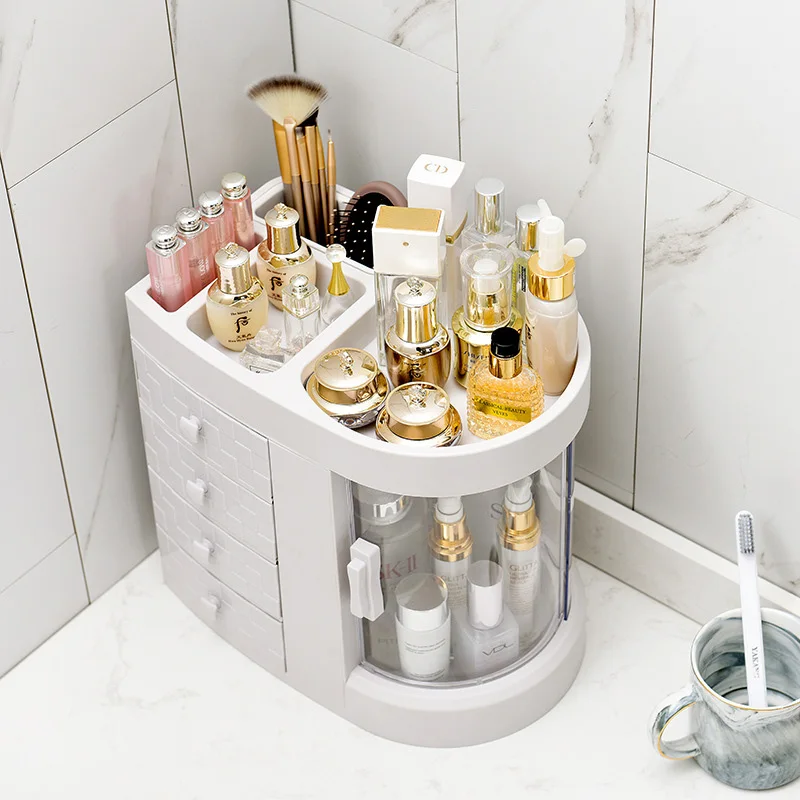 

Plastic 4 Drawers Rotate Makeup Storage Box Organizer Transparent Cosmetic Storage Holder Lipstick Desktop Container