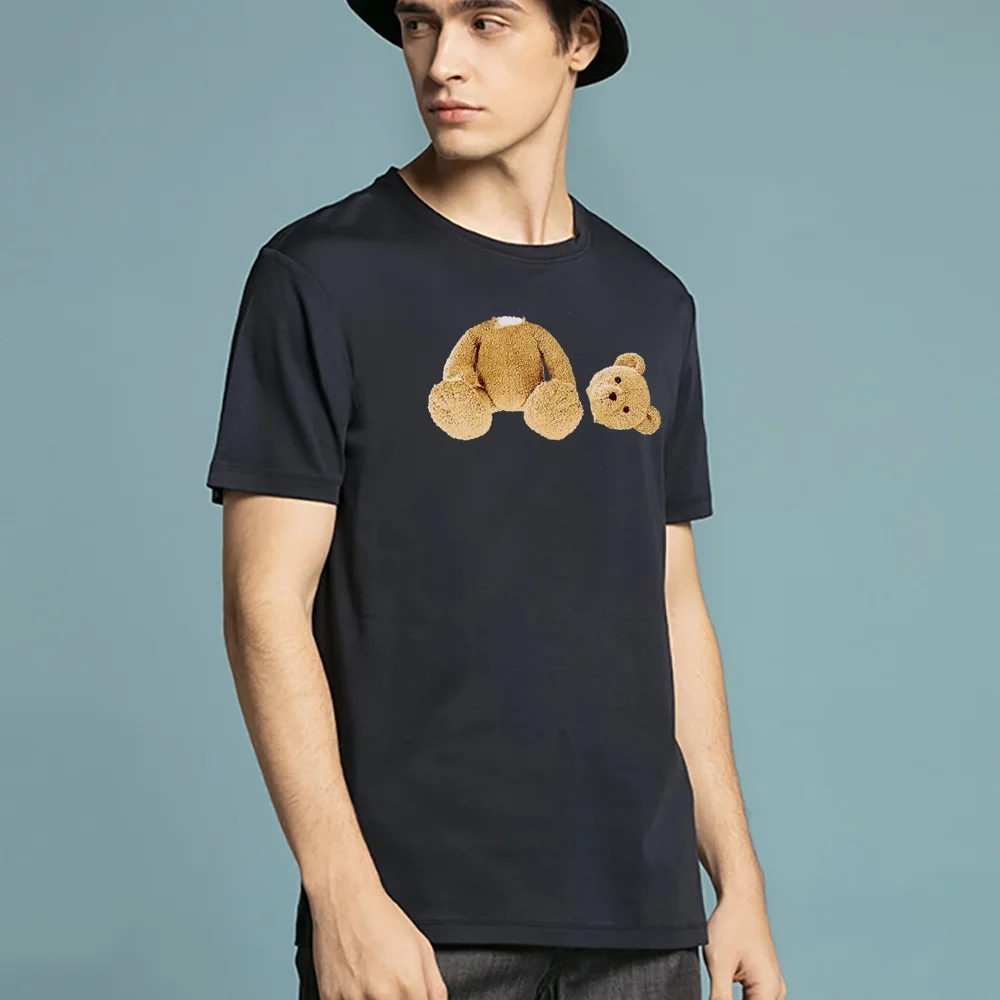 2022 Summer Bear Print Short-sleeved T-shirt Male Short Sleeved Summer Casual Loose O-Neck Tees Harajuku Streetwear Men T Shirt