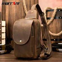 New Leather Men's Chest Bag Crazy Horse Leather Retro Chest Bag 7.9-Inch iPad Casual Shoulder Messenger Bag 8625