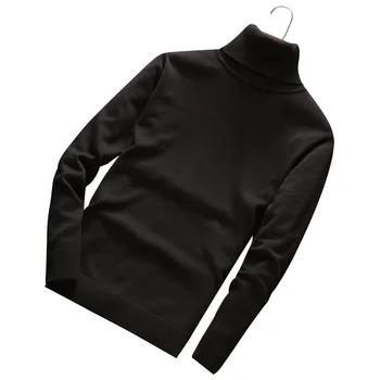 

Autumn Winter Street Fashion Pure Color Simple Comfortable Men's High Collar Knit Warm Cotton Turtleneck Sweater Mens Sweaters
