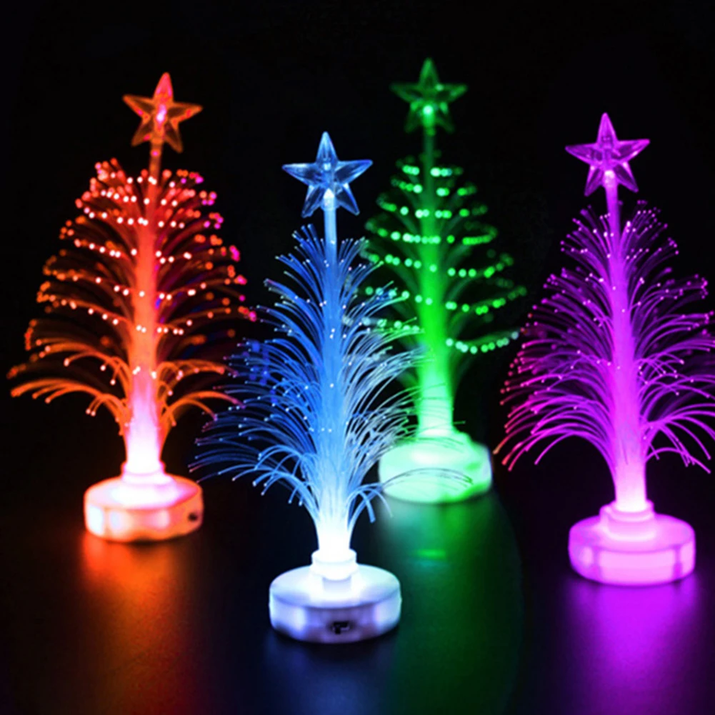 

12cm Desktop Christmas Tree Ornament Colorful Fiber Optic Xmas Tree LED Night Light Mini Christmas Decoration for Home