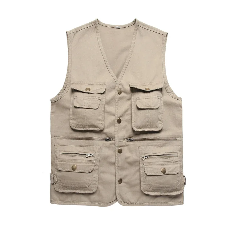 Весенний стиль мужской жилет среднего возраста промытый хлопок Профессиональный Мульти-карманы Рыболовный Жилет