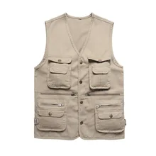 Весенний стиль мужской жилет среднего возраста промытый хлопок Профессиональный Мульти-карманы Рыболовный Жилет