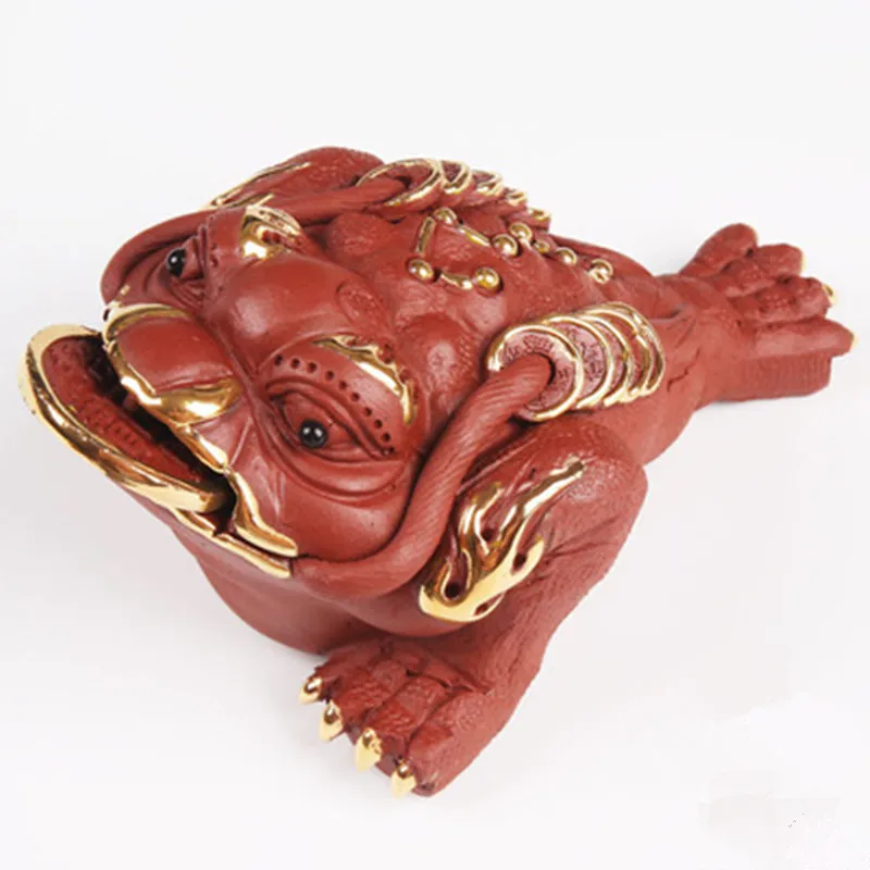 Small Red Chinese Yixing Purple Clay Kung Fu Teapets ZiSha Handmade Golden Toad Tea Pets Tea accessories - Цвет: Small Red