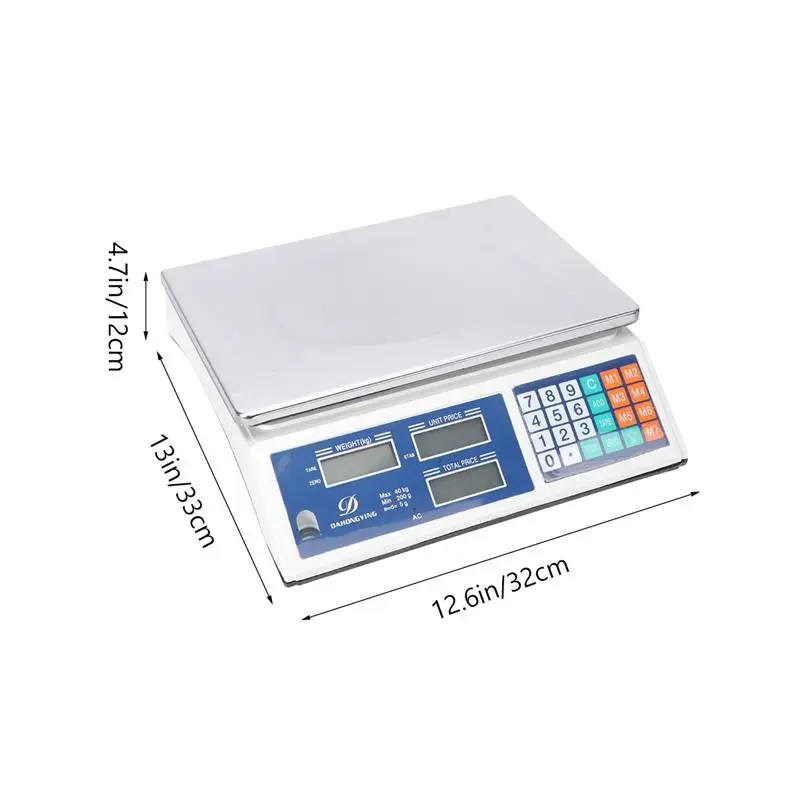 AOKLEY Balances de Cuisine,40 kg/1g 40kg/2g 40kg/5g calcul de Prix  électronique en Acier Inoxydable Pesage de Cuisine numérique Affichage LCD