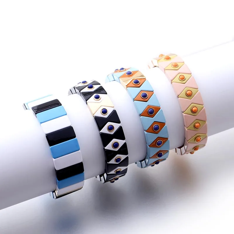 

Enamel Stretch Bracelets for Women Stacking Casual Bracelet Tide Brand Customer Customize Diy Rainbow Tile Beads Bracelet