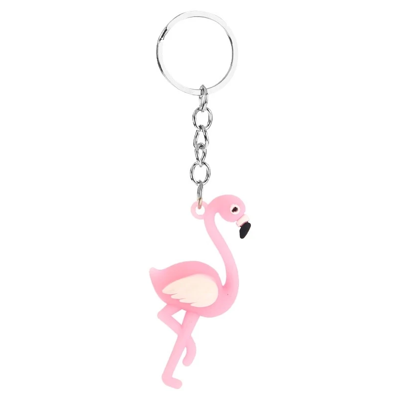 20PCS Cute Girl Tiny Silicone Flamingo Keychain Women Rubber Bird Couple Key Chain On Bag Car Trinket Jewelry Wedding Party Gift