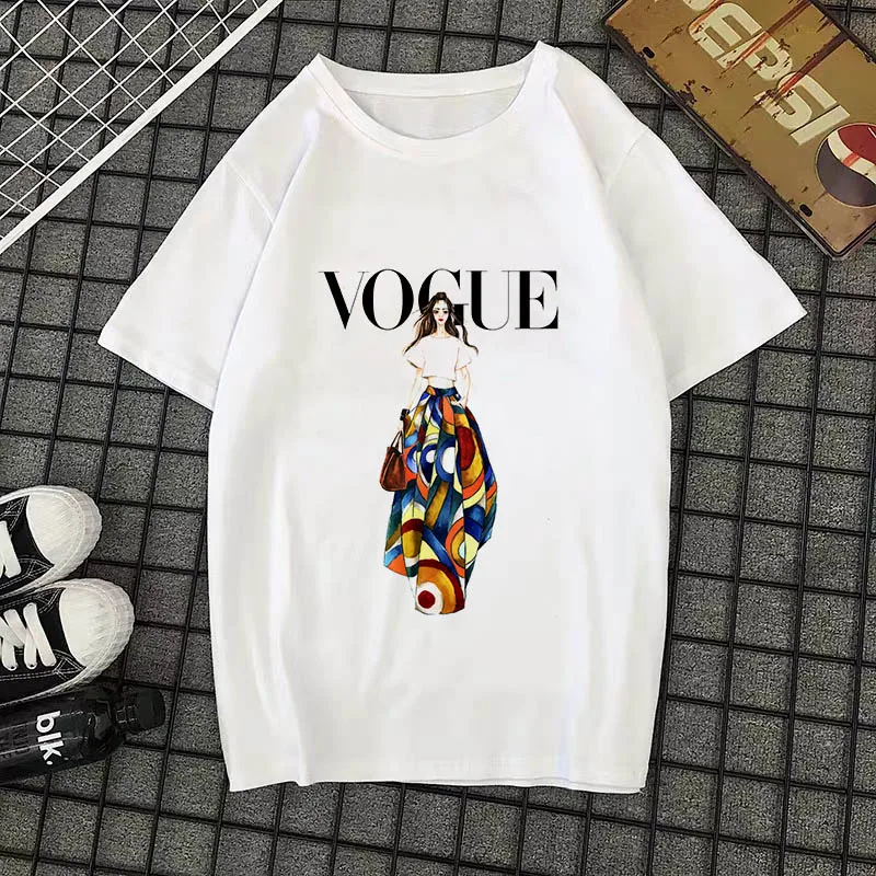 Summer New 2020 Fashion T shirt Women VOGUE letter print Harajuku Tshirt O-neck Short Sleeve T-shirt White Tops Female Clothing