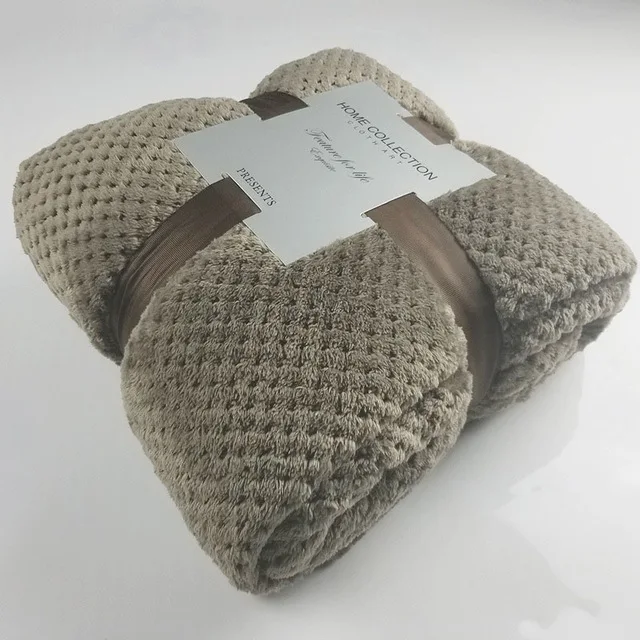Зимние мягкие теплые фланелевые одеяла для кровати, однотонные, розовые, синие, коралловые, флисовые, норковые, покрывала для дивана, покрывала, клетчатые одеяла - Цвет: Коричневый