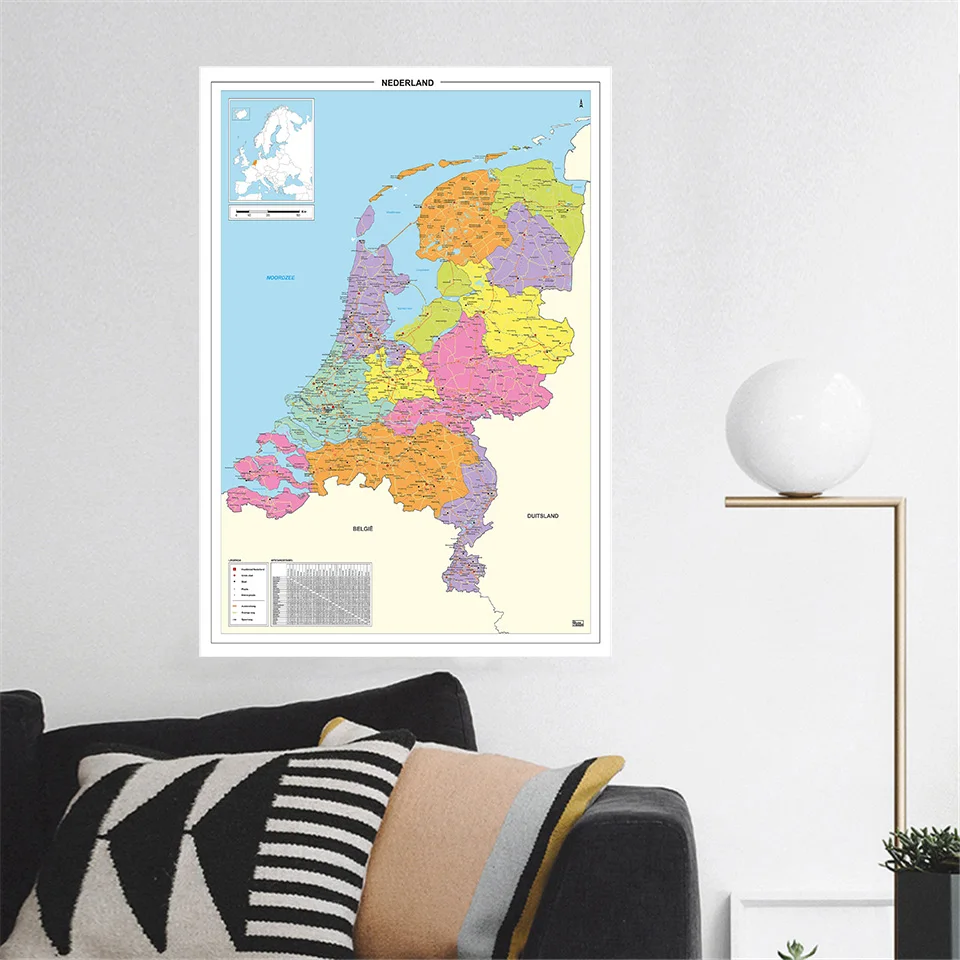 42*59cm The Netherlands Political Map Small Poster Canvas Painting Travel School Supplies Living Room Home Decoration In Dutch