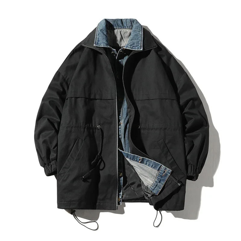 

Man Fake Two Piece Jeans Jacket Autumn Casual Zipper Coat Men/Women Hip Hop Streetwear Student Windbreaker Denim Jackets ,GA428