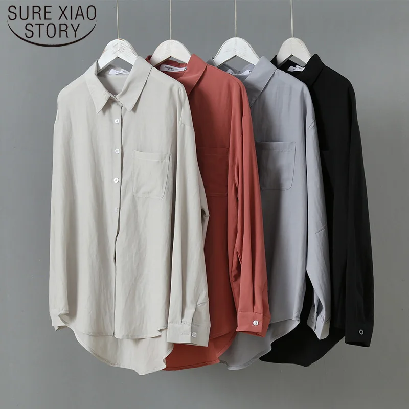 

Blusas Mujer De Moda 2019 Autumn Winter Thick Single Pocket Long Sleeve Women Blouses Pure Color Shirts Women Regular 6651 50