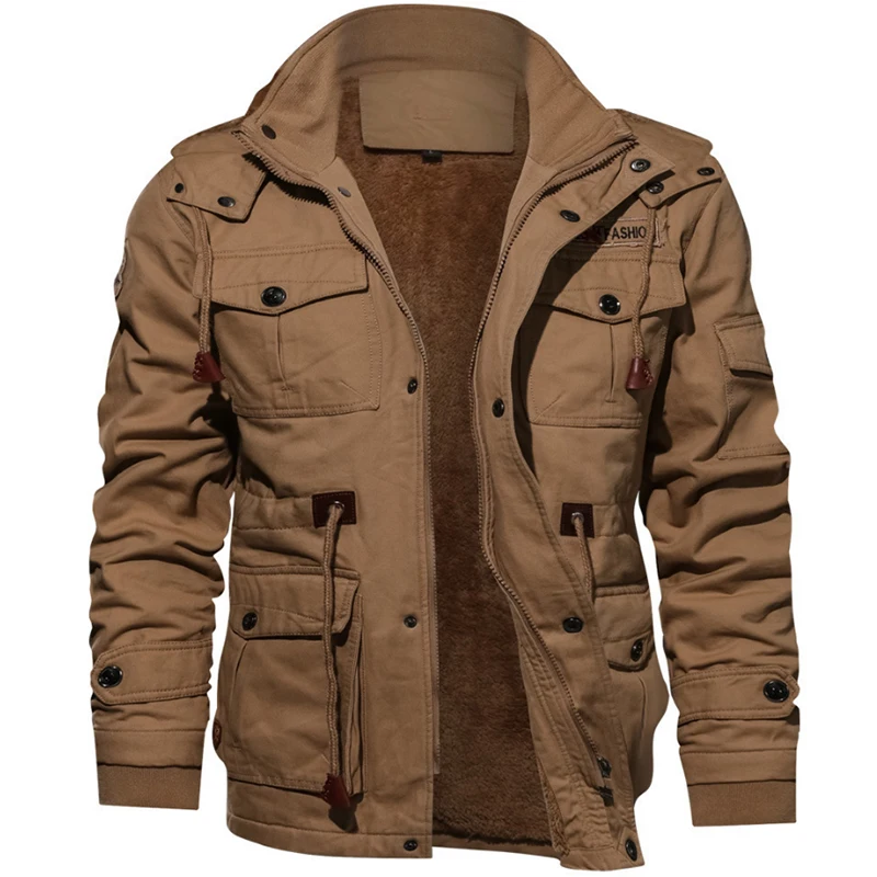 Новое поступление Мужские Зимние флисовые куртки теплое пальто с капюшоном теплая толстая верхняя одежда мужская военная куртка мужская брендовая одежда - Цвет: khaki