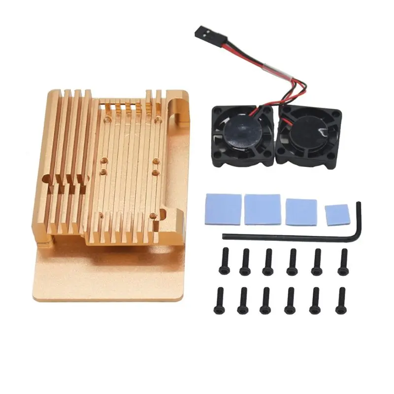 

Aluminum Alloy Metal Case Protective Shell with Dual Cooling Radiator Fan for Raspberry Pi 4 Model B/B+