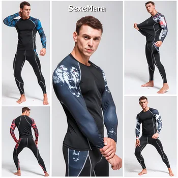 

SexeMara Men's Compression Set Running Tights Workout Fitness Training Tracksuit Long Johns Underwear Sport Suit Rashgard kit