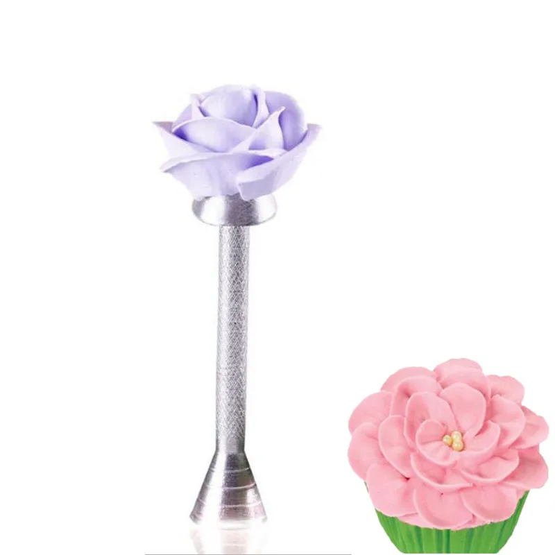 1pc Roses Flower Holder Decoration Pastry Sticks Baking Cone Cream Tools Piping Cake Aluminium Alloy Decorating Sticks Nails