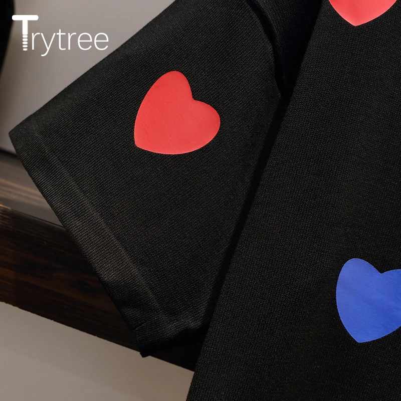 Trytree летнее осеннее женское платье вязаное Повседневное платье с отложным воротником и пуговицами прямое мини-платье с цветными сердечками