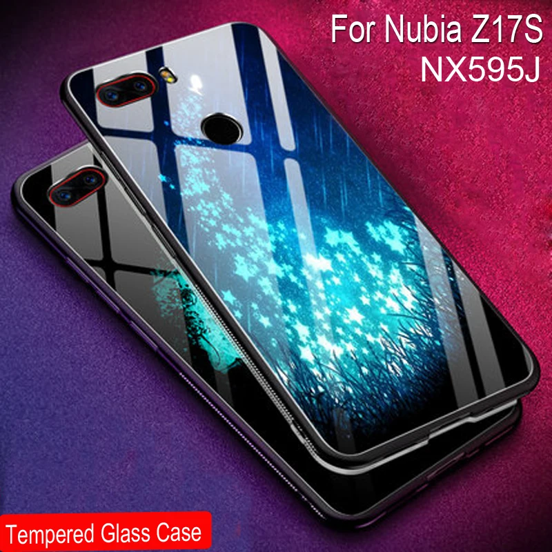 Tempered Glass Case For Nubia Z17S NX595J Silicone soft Back Cover Starry Pattern Phone Cases Shell | Мобильные телефоны и