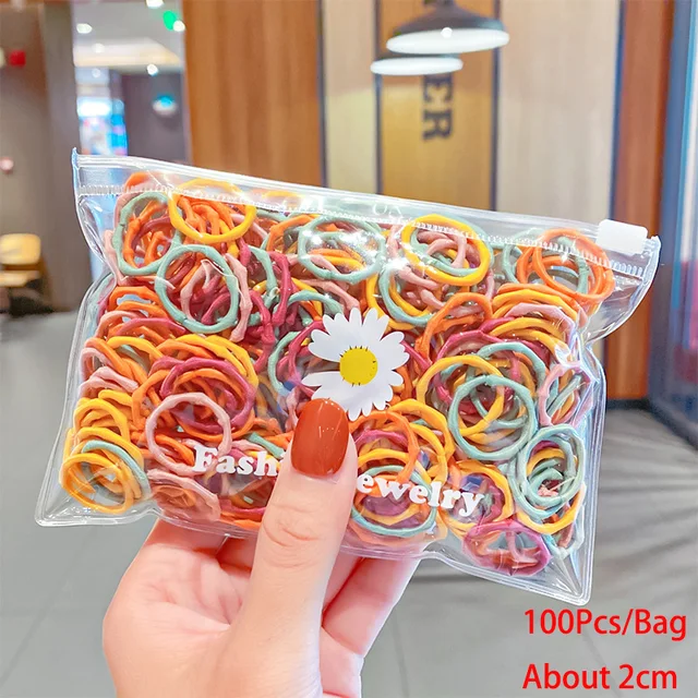 50/100/200 Pcs/Bag Children Cute Candy Cartoon Solid Elastic Hair Bands Girls Lovely Srunchies Rubber Bands Kid Hair Accessories Mix-8-100 Pcs