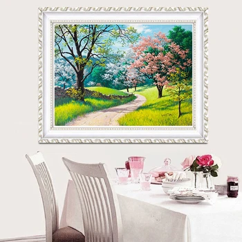 

Lingmu DIY Diamond painting landscape picture of rhinestones handmade full round diamond embroidery 4 seasons scenary home decor