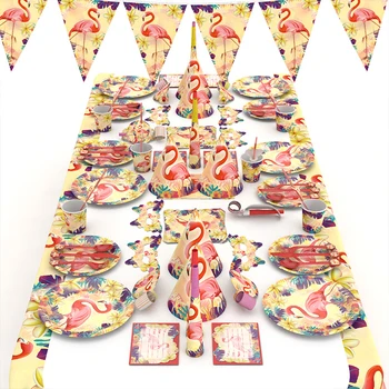 

Flamingo Party Set Disposable Tableware Paper Cups Flamingo Tattoo Sticker Photo props Party Glasses Hawaii Event Party Decor