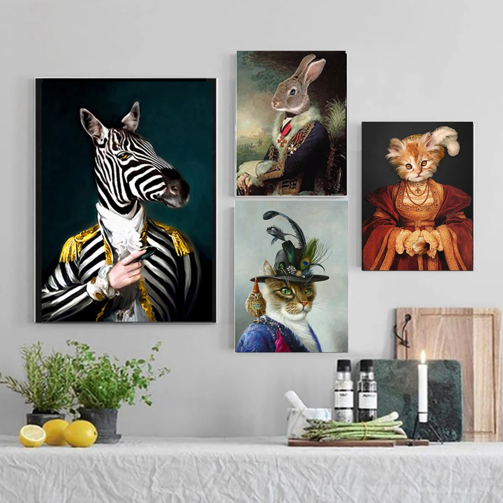 Nordic-Retro-Nostalgia-Gentleman-Canvas-Painting-Wall-Art-Goat-Zebra-Animal-Posters-And-Prints-Wall-Pictures